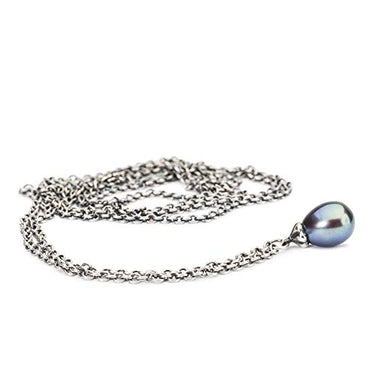 Trollbeads Fantasy Halskette mit Pfauen Perle aus Sterling-Silber in der Farbe Silber-Blau, Länge: 60cm, TAGFA-00056 im Sale